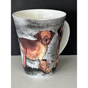 Alex Clark Border Terrier Mug Queens Fine Bone China Boot Camp READ - FLAW